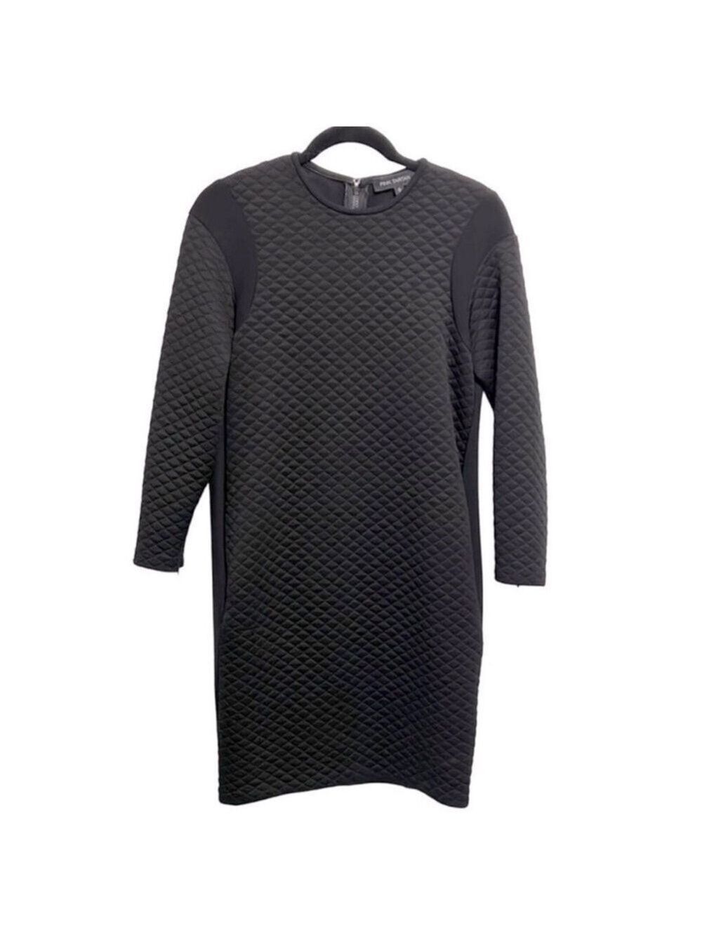 PINK TARTAN BLACK QUILTED MINI DRESS W/ POCKETS, MINIMALIST COZY STRETCH SZ XS